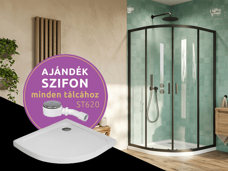 Comfort A íves zuhanykabin (fekete) + Nero A slim zuhanytálca