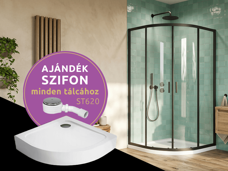Comfort A íves zuhanykabin (fekete) + Nero A normál zuhanytálca