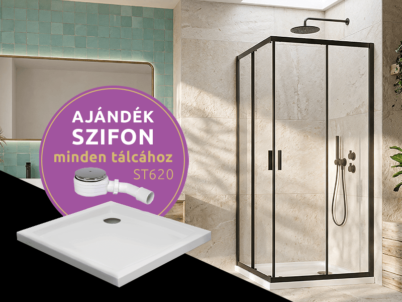 Comfort C szögletes zuhanykabin (fekete) + Nero C slim zuhanytálca