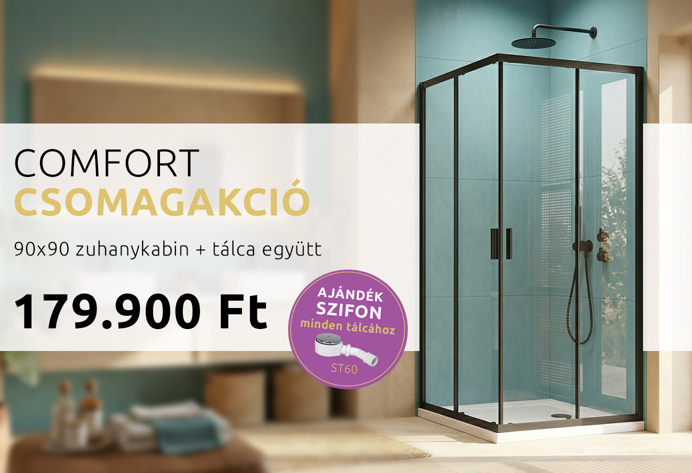 h2o fekete szögletes zuhanykabin csomag