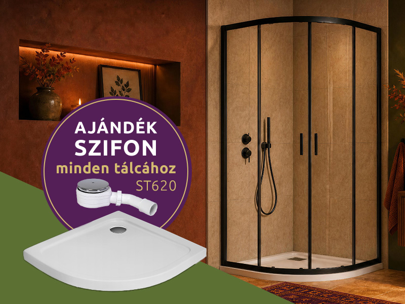 Comfort A íves zuhanykabin (fekete) + Nero A slim zuhanytálca
