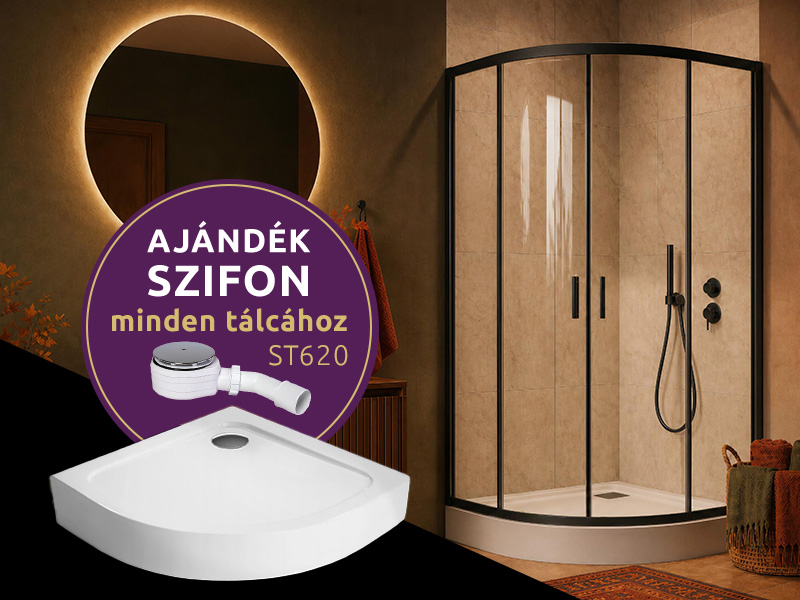 Comfort A íves zuhanykabin (fekete) + Nero A normál zuhanytálca