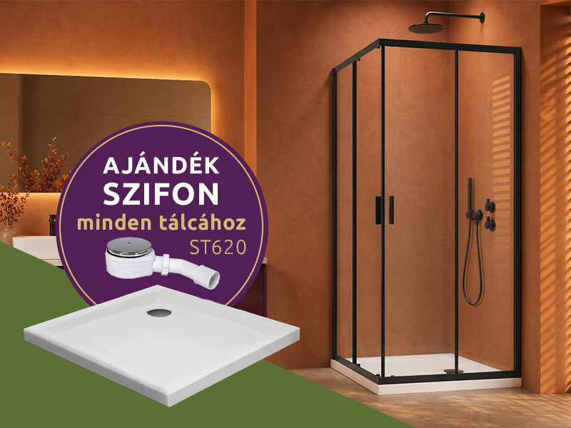 Comfort C szögletes zuhanykabin (fekete) + Nero C slim zuhanytálca