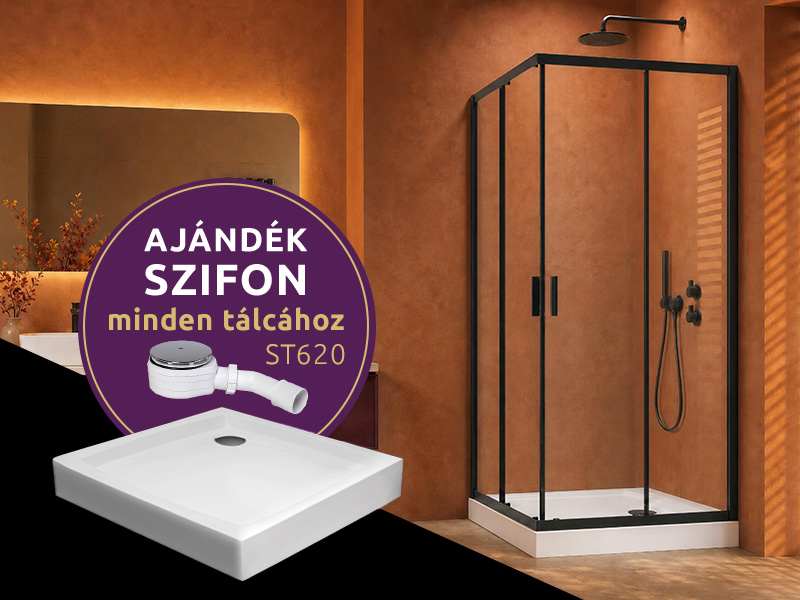 Comfort C szögletes zuhanykabin (fekete) + Nero C normál zuhanytálca